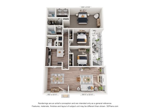 Floor plan for 3 beds, 2 baths, 1893 sqft
